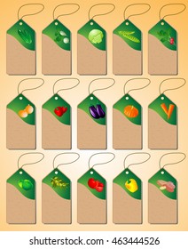 A Set of tags with various vegetables 