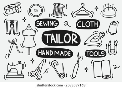 set of tailor doodle good for background, wallpaper, element design, icon, etc