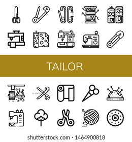 Set of tailor icons such as Scissors, Sewing machine, Safety pin, Fabric, Thread, Model craft, Sewing, Textile, Yarn, Pin cushion, Embroidery , tailor