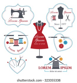 Set of tailor labels, badges and emblems . Tailor shop design elements vector.