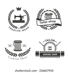 Set of tailor labels, emblems and design elements. Tailor shop. Logo
