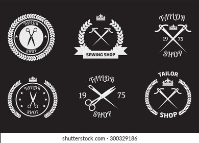 Set of tailor logo labels, emblems.  Tailor shop logo
