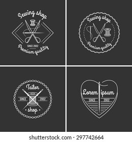 Set. Tailor. Sewing labels collection. Logo and design elements.