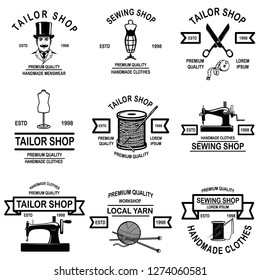 Set of tailor shop emblems. Design elements for logo, label, sign, badge. Vector illustration