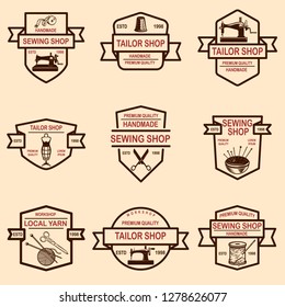 Set of tailor shop emblems. Design elements for logo, label, sign, badge. Vector illustration