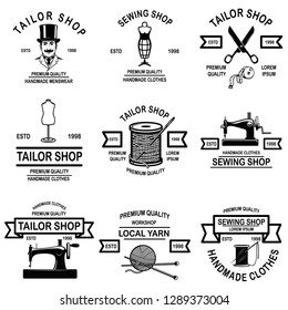 Set of tailor shop emblems. Design elements for logo, label, sign, badge. Vector illustration