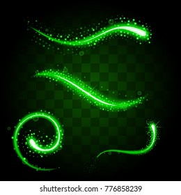 Set of tails of light green glittering stardust
