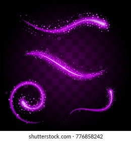 Set of tails of light pink glittering stardust