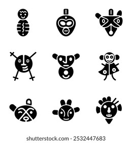 Set of Taino Heritage Solid Icons 

