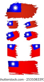 Conjunto de bandera de Taiwán con estilo grunge pincel sólido aislado fondo blanco transparente, adecuado para conmemorar el Día Nacional de Taiwán, celebrar el Día de la Independencia de Taiwán, Vector editable EPS