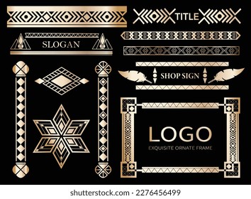 Set of Taiwanese aboriginal totem elements. Rhombus border design. Traditional tribal weave ornament design. Poster, card, logo, banner.