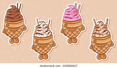 conjunto de Taiyaki con dibujo de helados