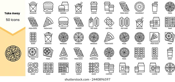 Eine Reihe von Icons zum Mitnehmen. Einfache Line-Art-Stil-Symbole packen. Vektorgrafik