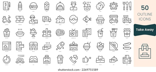 Set of take away icons. Thin linear style icons Pack. Vector Illustration