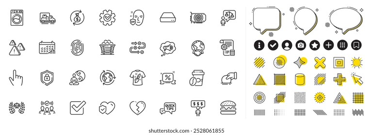 Set of Takeaway coffee, Mini pc and Squad line icons for web app. Design elements, Social media icons. Survey progress, Life insurance, Cursor icons. Money exchange, Shield, Lawyer signs. Vector