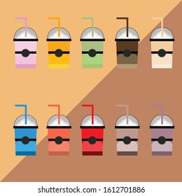 Set of takeaway plastic cup with cap and straw for mockup banner