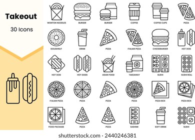 Set of takeout icons. Simple line art style icons pack. Vector illustration