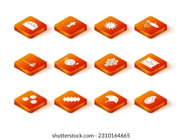 Set Takoyaki, Sea cucumber, Caviar on spoon, Served crab plate, Stingray, Mussel and Canned fish icon. Vector