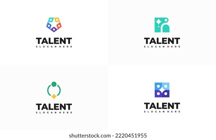 Conjunto de diseños de logotipos de talentos vector de concepto, plantilla de diseños de logotipos de estrellas emergentes, símbolo del logotipo de Estrella alcanzada
