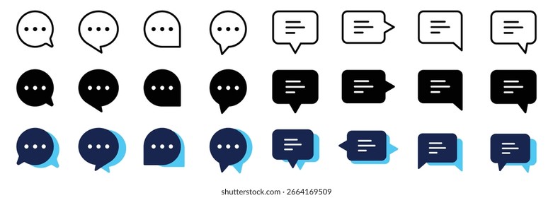 Set of Talk bubble, dialog icon collection. Conversation, SMS, Notification symbol.