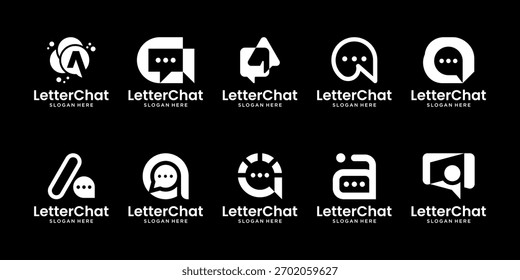 Set of talk chat logo design inspiration. Initial letter A isolated on black background. Geometric abstract logo icon vector.