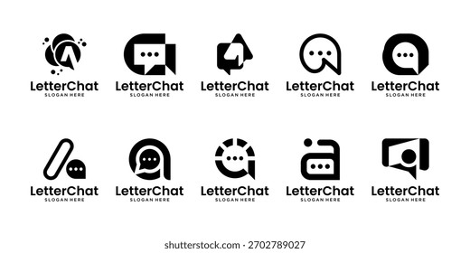 Conjunto de inspiração de design de logotipo de bate-papo. Letra inicial A isolada sobre fundo branco. Vetor de ícone de logotipo abstrato geométrico.