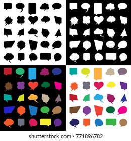Set of talk and think comics bubbles silhouettes for communication. 
Modern flat and contour line style. Vector illustration