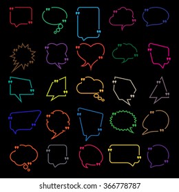 Set of Talk and think information comics bubbles silhouettes for communication. 
Message typography.Flat design. Contour line. Vector illustration