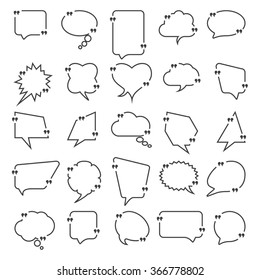 Set of Talk and think information comics bubbles silhouettes for communication. 
Message typography.Flat design. Contour line. Vector illustration