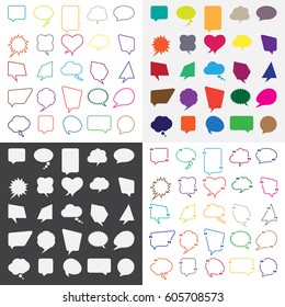 Set of Talk and Think information comics bubbles silhouettes for communication. Message typography. Flat design. Contour line. Vector illustration