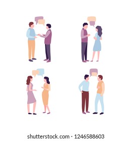 Set of talking people isolated on white background. Colored vector illustration in flat cartoon style