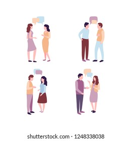 Set of talking people isolated on white background. Colored vector illustration in flat cartoon style