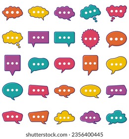 Set of talking text bubbles, litter boxes, message boxes line design cartoon vector illustration. Doodle balloon style thinking symbol sign.
