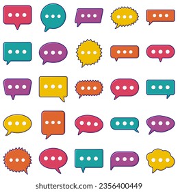 Set of talking text bubbles, litter boxes, message boxes line design cartoon vector illustration. Doodle balloon style thinking symbol sign.