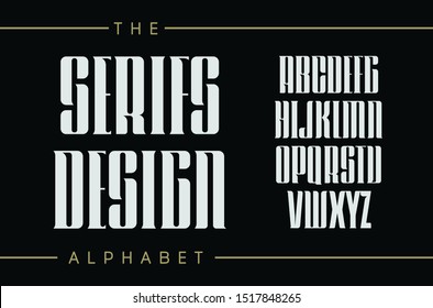 Set of tall letters with elegant serifs. Classic vintage style, decorative vector ancient alphabet. Font for headline,logo,lettering,monogram and poster. Retro typographic design on black background.