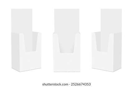 Conjunto De Cajas De Exhibición De La Cuenta, Vista Frontal Y Lateral, Aislado Sobre Fondo Blanco. Ilustración vectorial