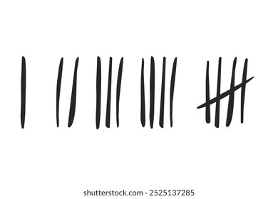 Set of tally marks or hash marks from one to five in simple black stokes vector