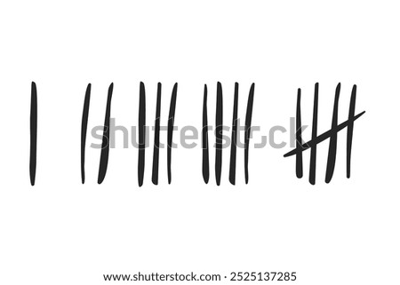 Set of tally marks or hash marks from one to five in simple black stokes vector
