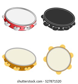 A set of of tambourines, tambourines icon, musical instruments, beat the drum. Flat design, vector.