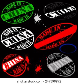 Set of tamps with text made in China inside, vector illustration