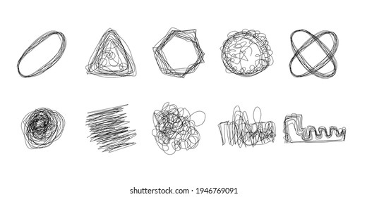 Set of Tangle Scrawl hand drawn isolated on white background
