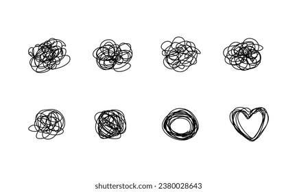 Set of tangled black line, hand drawn elements.