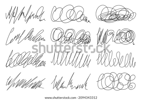 Set of tangled dividing of doodle line art.\
Abstract hand drawn flourish pens. Chaotic scribble knot. A sketch\
of the shape tangle of chaos. Collection vector illustration of\
twisted wires.