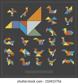 Set Of Tangram Birds - Vector Illustration