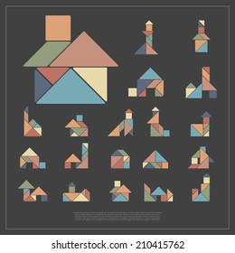 Set of tangram houses - vector illustration