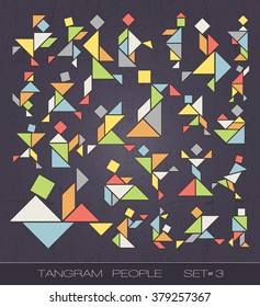 Set of tangram people on grunge background. Tangram shapes. vector elements for design. 