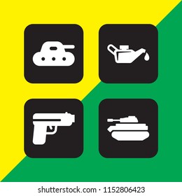 set with tank, pistol and oil vector icons for web and mobile app