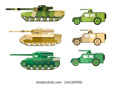 Reihe von Tanks und gepanzerten Fahrzeugen