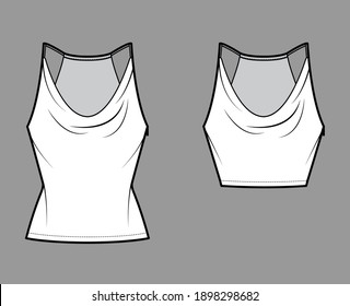 Conjunto de tanques de baja capa Crop Camisoles de moda técnica con correas delgadas regulables, ajuste delgado, cintura, longitud del cultivo. Color blanco delantero de la plantilla superior de ropa interior plana. Hombres mujeres CAD mofa