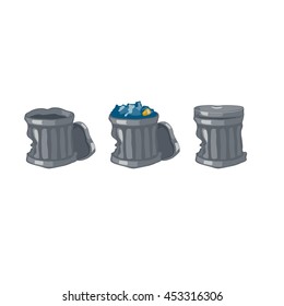set of tanks for rubbish on a white background, blank and the full tank